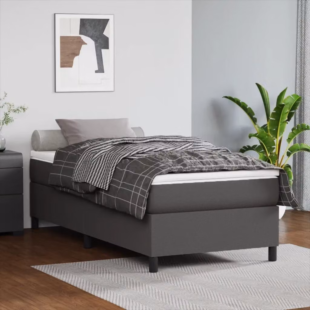 The Living Store Letto a molle con materasso grigio 90x200 cm in Pelle finta