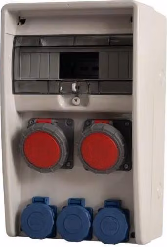 Quadro di distribuzione ULISSE 12M, 2 prese da 16A/5P, 3 prese da 230V, grado di protezione IP65