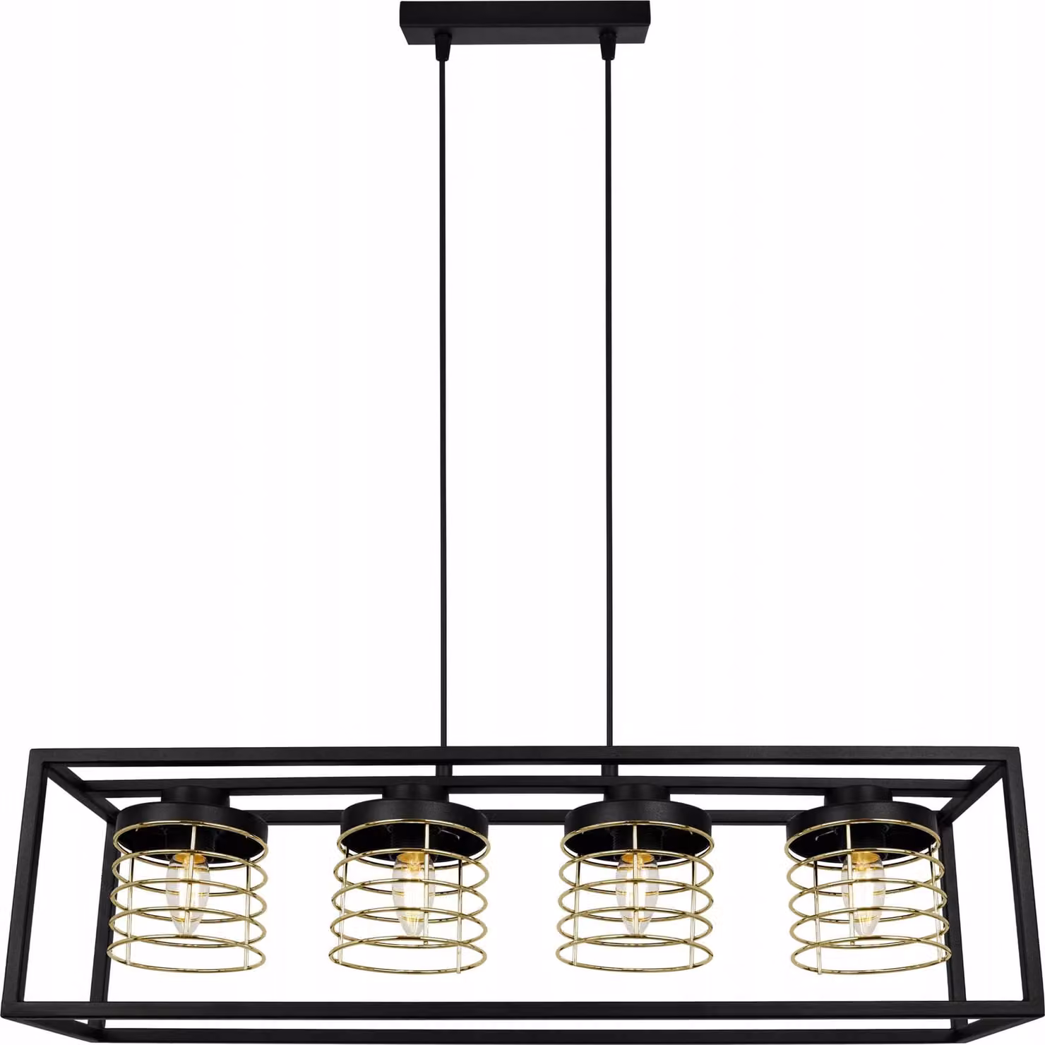 Lampada a sospensione Rasti Cage - Lampada da soffitto per soggiorno, camera da letto e sala da pranzo - Lampada a sospensione in metallo e vetro - E27 - Oro - 4 luci