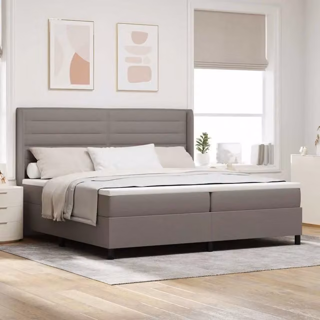 Letto a molle insacchettate con illuminazione LED sottostante e testiera Talpa vidaXL, L/P/H: 200 x 200 x 28 cm, Beige/Grigio