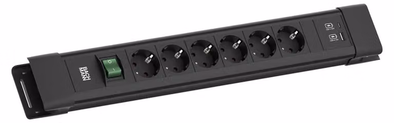 BACHMANN CONNECTUS 6xCEE7/3, 1xinterruttore 1xUSB A/C 22W 2,0m CEE7/7 Nero