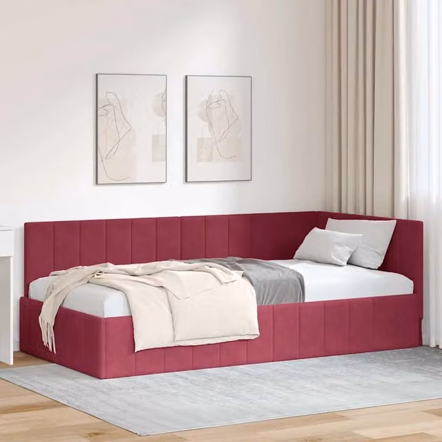 Cornice del letto ad angolo vidaXL in velluto rosso, L/P/H: 204 x 90 x 72 cm – 1