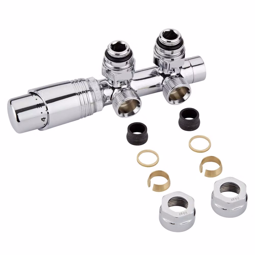 Valvole a Squadra Termostatiche per Radiatori 3/4” con Adattatori Ø16mm Rame
