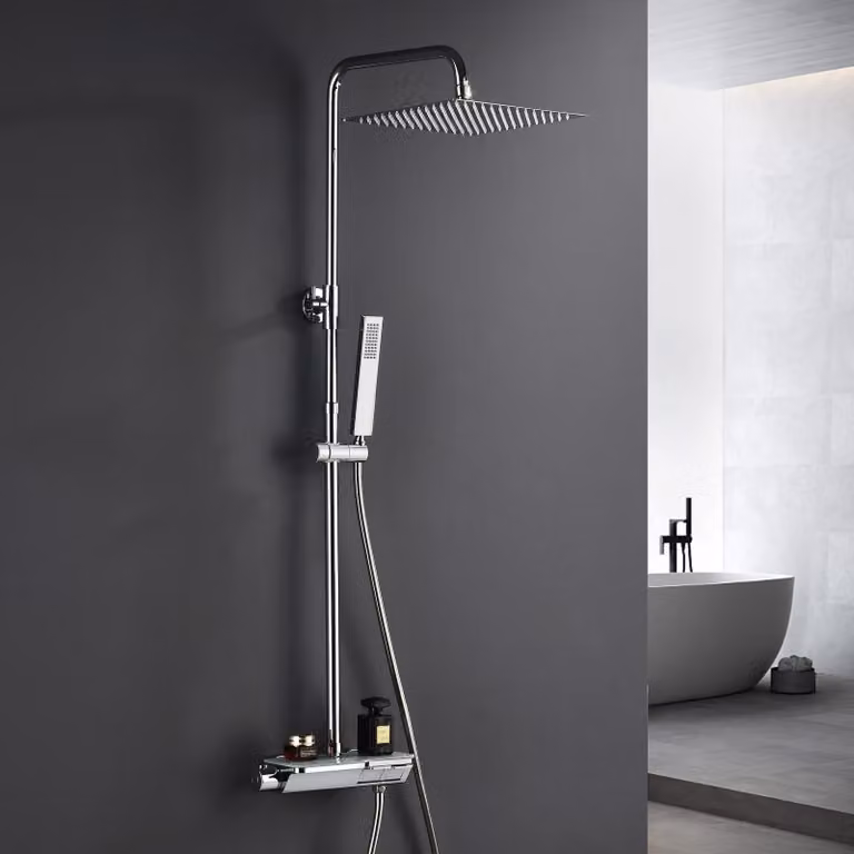 JOHO Kit Doccia con Termostatico in Acciaio INOX 304, Soffione a Pioggia con Doccetta Cromo, Set Doccia a Pioggia con Doccetta 25x25cm