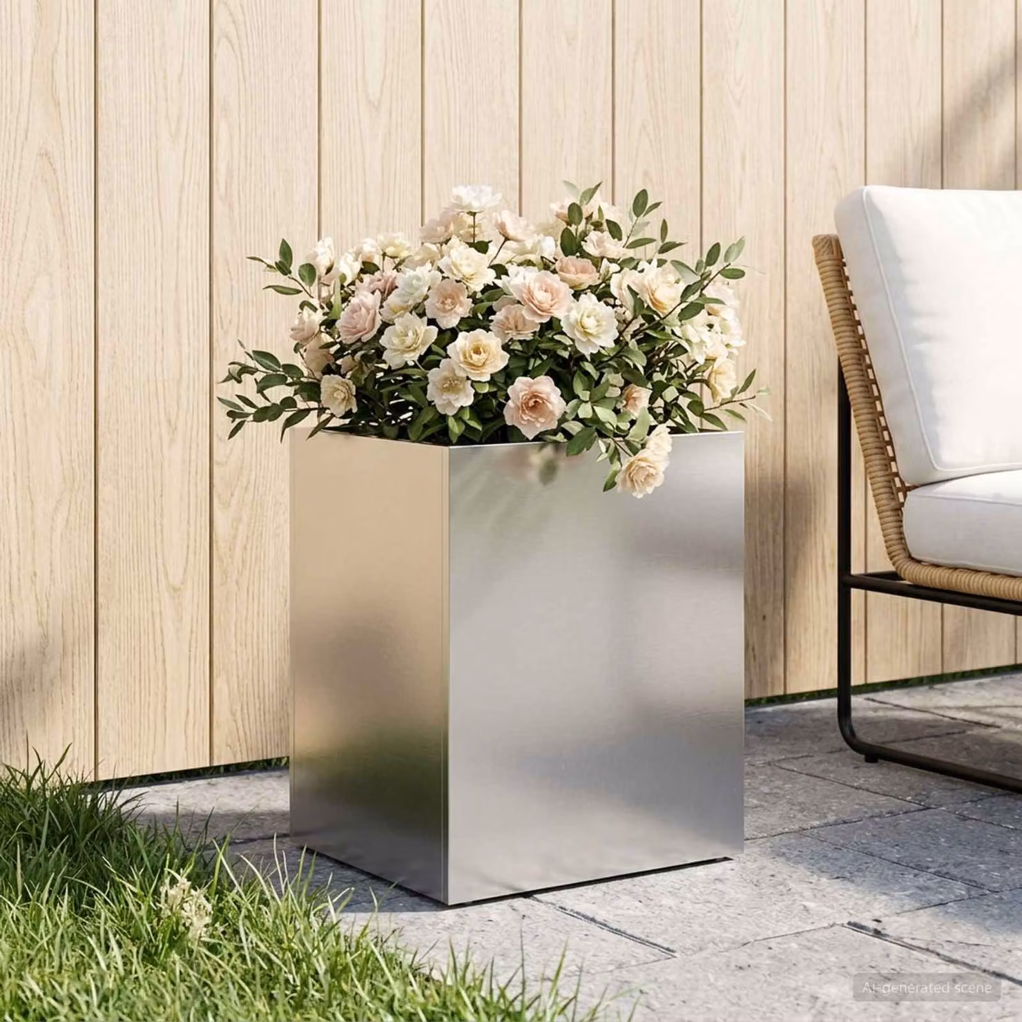 Vaso da giardino vidaXL in acciaio inox argento L 40 cm x P 30 cm x H 50 cm