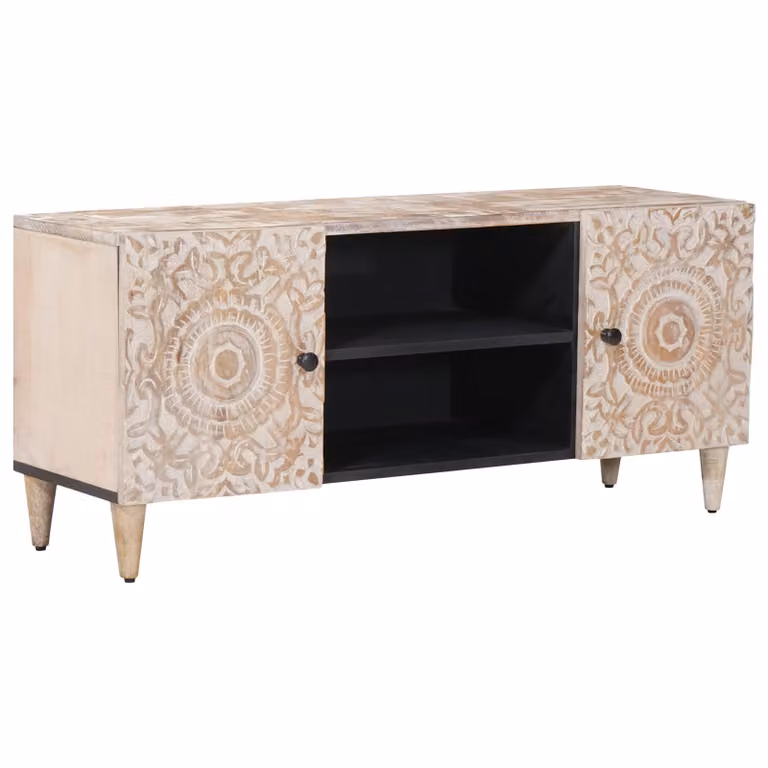 Mobile TV vidaXL in legno di mango massello bianco L 105 x P 33,5 x H 46 cm