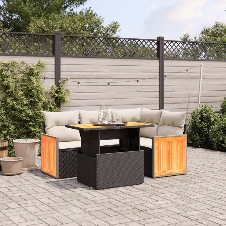 vidaXL Set Divani da Giardino 5 pz a Forma L con Polyrattan e Cuscini Bianchi e Neri