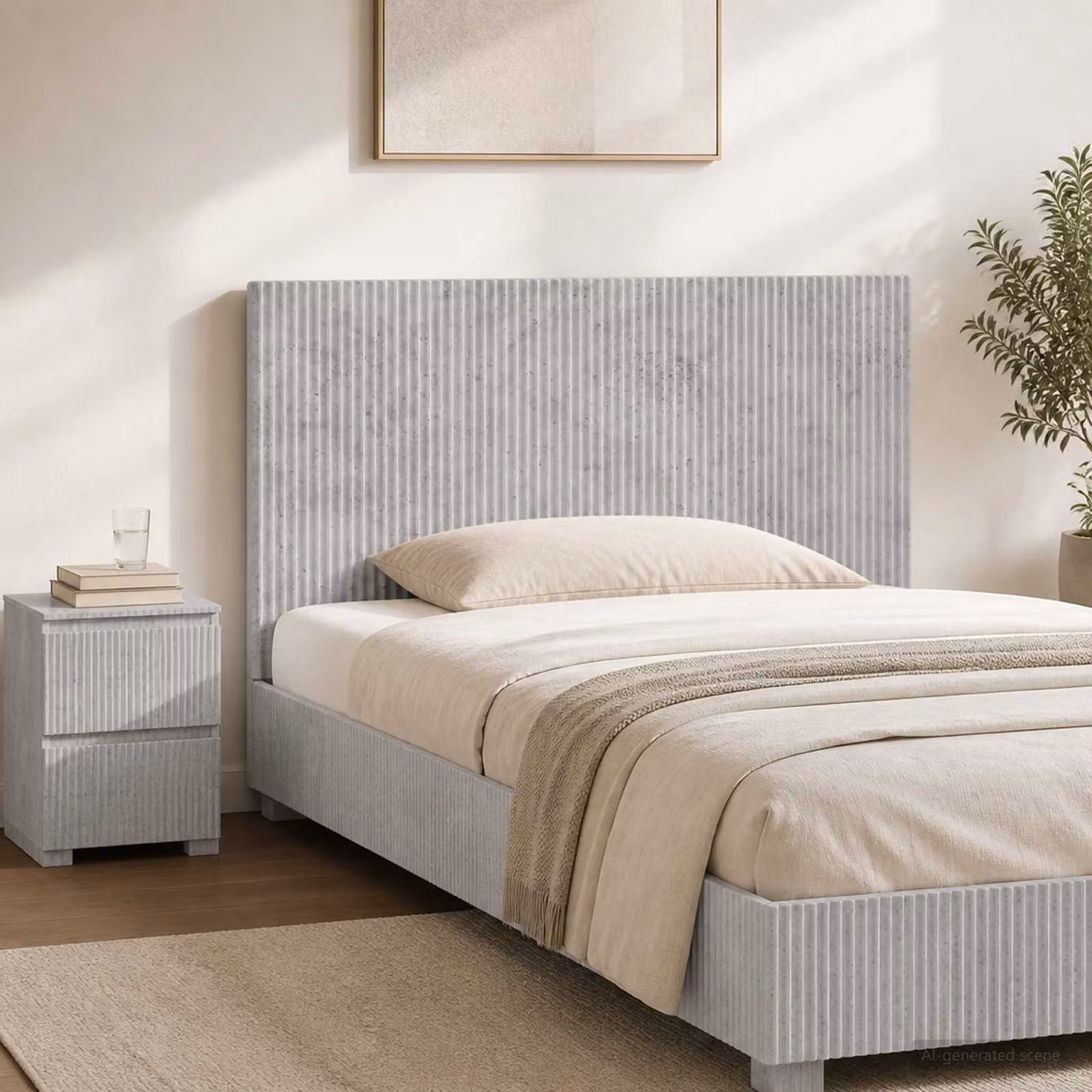 Testiera da muro vidaXL ARNHEM con ripiano integrato, Grigio, in legno ingegnerizzato e tessuto