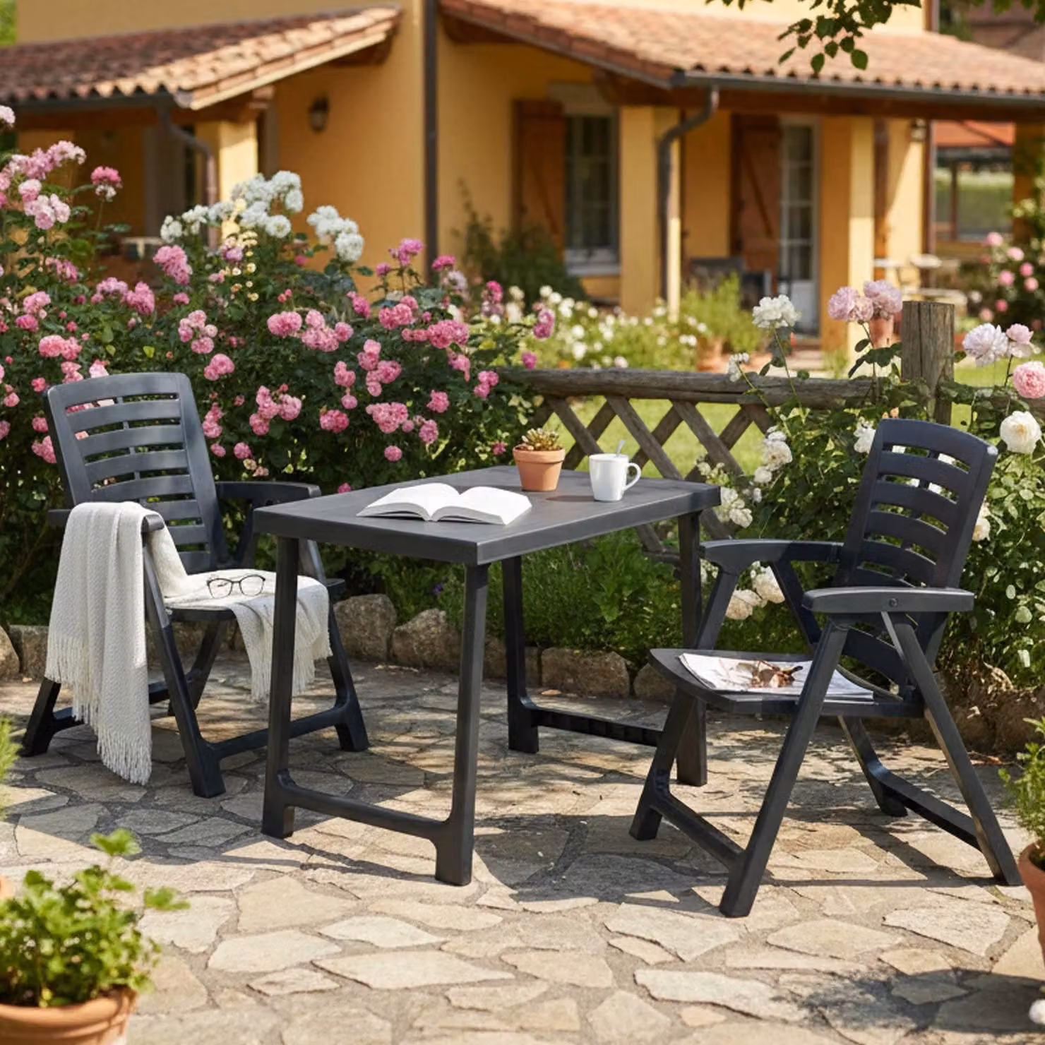 Lithia - set Salotto da Esterno, Nero Antracite, 2 Posti Italy