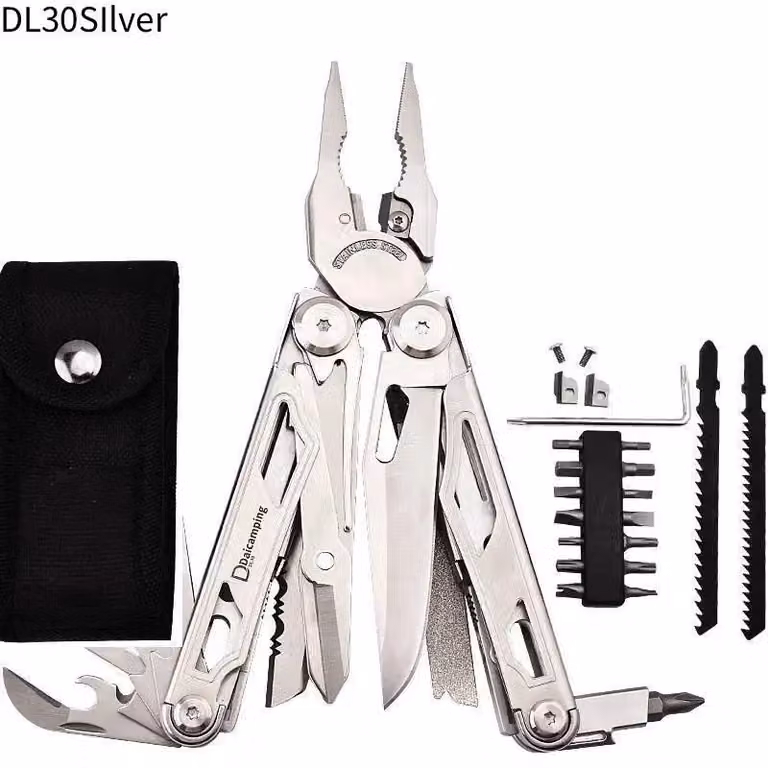 Pinza multifunzione - DL30. Utensile multifunzione - acciaio inossidabile - chiave a bussola. Ideale per lavori domestici ed elettrici. Include una custodia per il trasporto. Colore: argento
