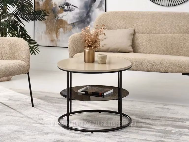 Tavolino rotondo ANDRIES - beige / nero