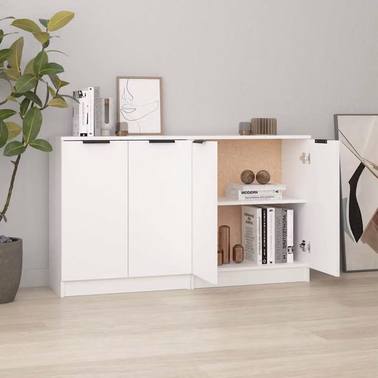 Set di 2 credenze bianche vidaXL in legno e MDF per sala da pranzo, modello minimalista da appendere al muro, L 60 cm x P 30 cm x H 70 cm
