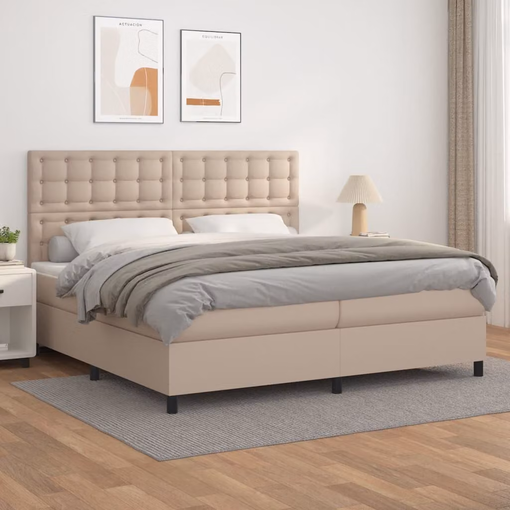 vidaXL Giroletto a Molle con Materasso in Similpelle Colore Cappuccino L/P: 200 x 200 cm