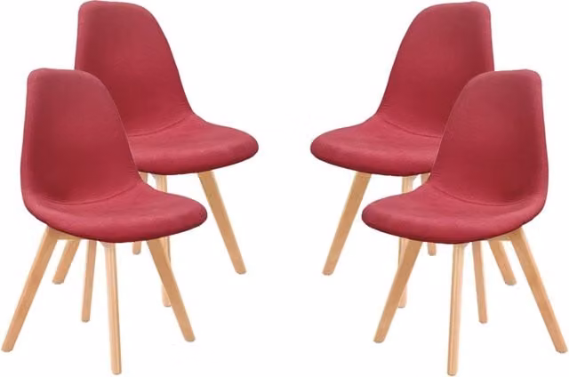 Set di 4 sedie da arredamento Maury's moderne in tessuto rosso con gambe in legno marrone