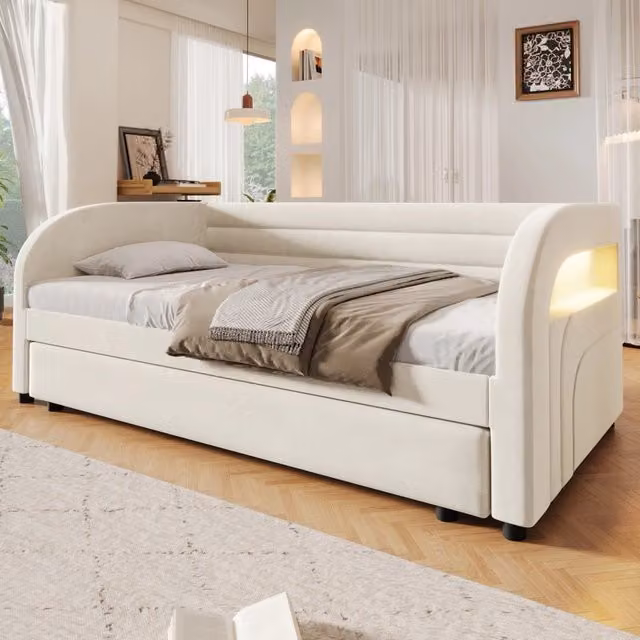 letto a piattaforma in flanella beige 100 x 211 cm