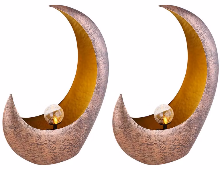 Set da 2 lampade solari a LED, color ottone, effetto fiamma, L 37,5 cm