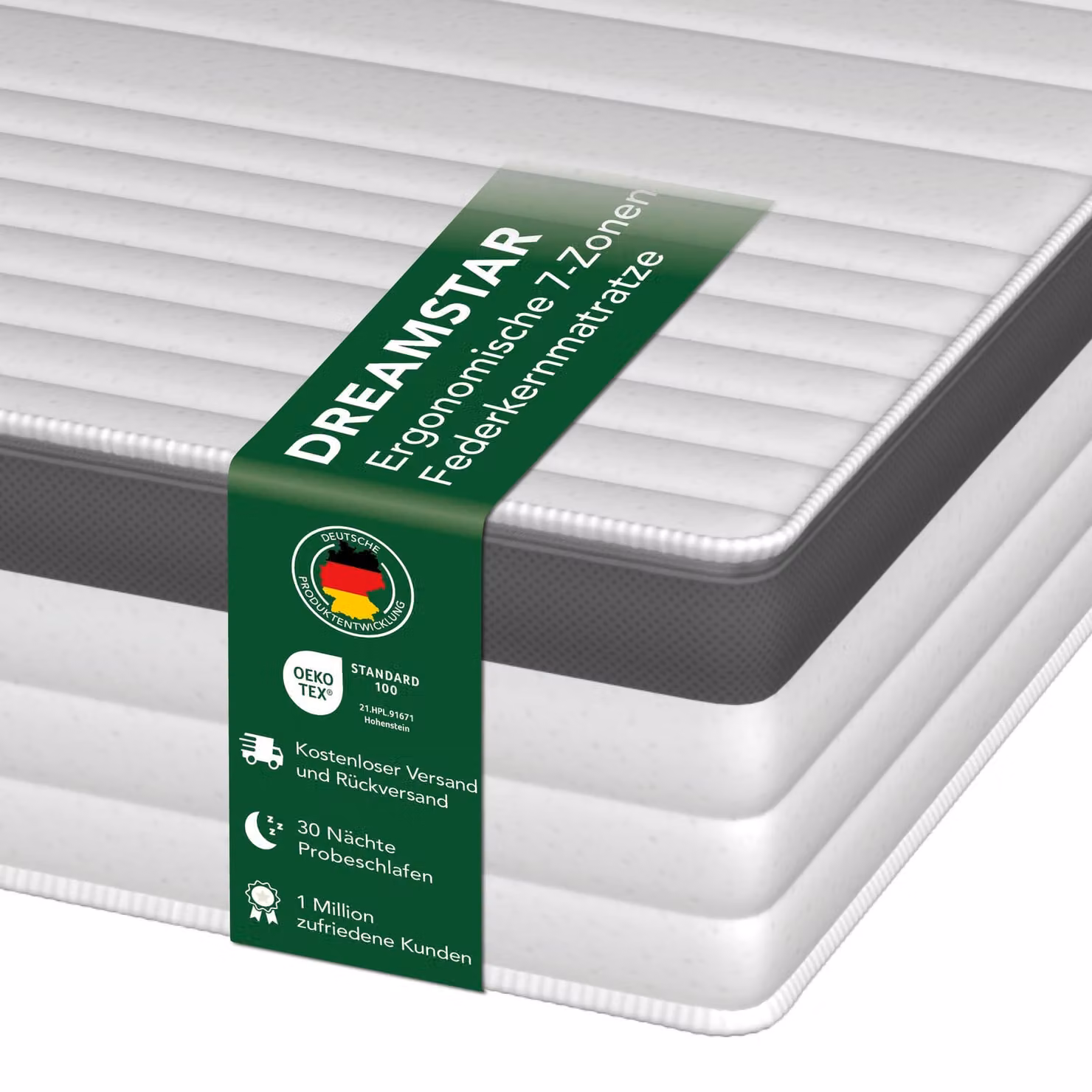 Materasso XXL di alta qualità con nucleo a molle insacchettate | 80 x 200 cm | H2 | 25 cm di altezza | DREAMSTAR Platinum