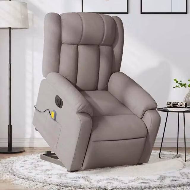 Poltrona Alzapersona Elettrica con Massaggio vidaXL in Tessuto Beige e Grigio con Braccioli per Senior