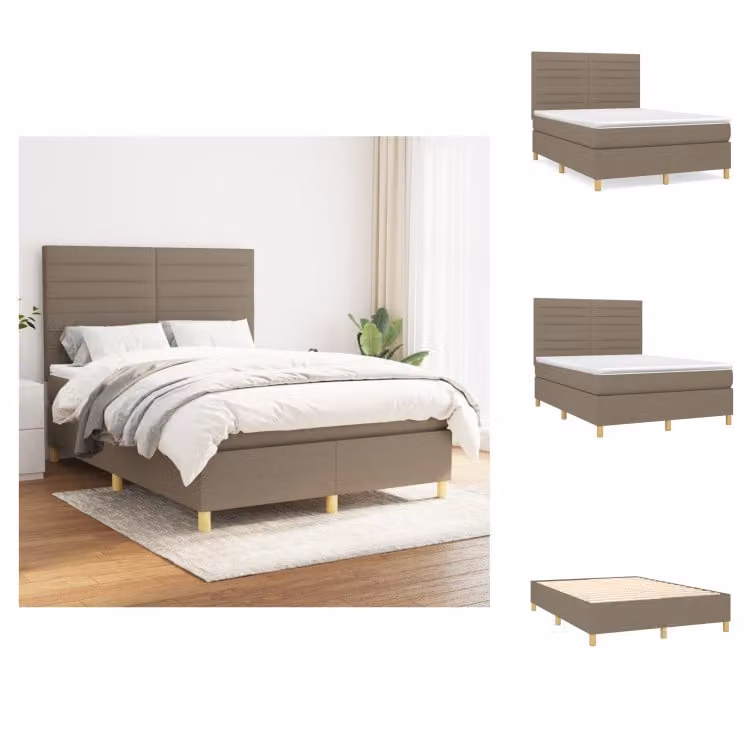 vidaXL Letto a molle con materasso in tessuto taupe 140x190 cm - Letti e strutture letto