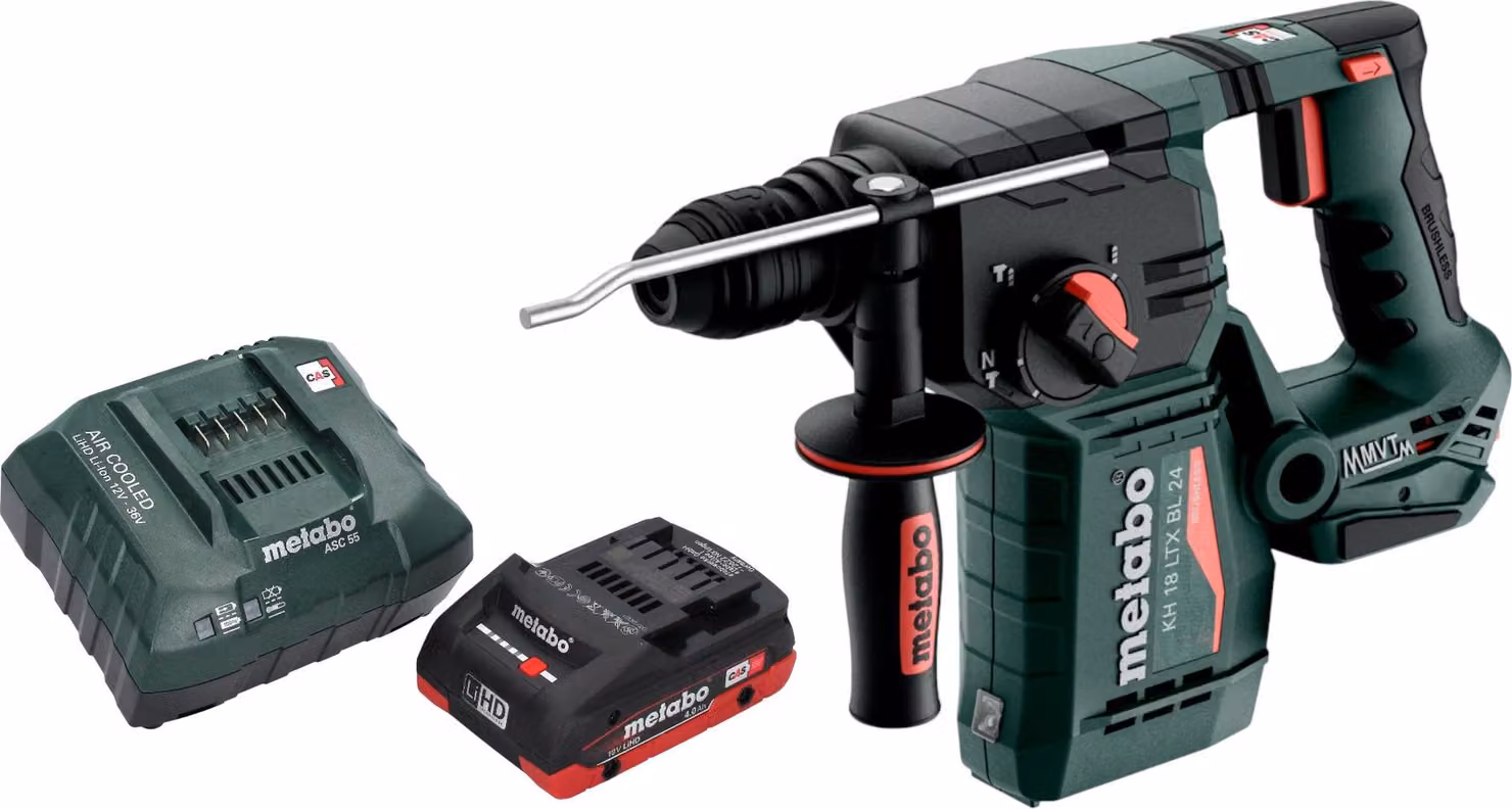 Martello perforatore a batteria Metabo KH 18 LTX BL 24 18 V 2,2 J SDS Plus Brushless + 1x batteria LiHD 4,0 Ah + caricabatteria
