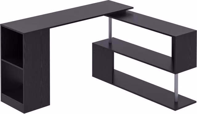 Scrivania Angolare Moderna Minimal in Legno con Ripiani Nero L/P/H: 140 x 120 x 78 cm – 1
