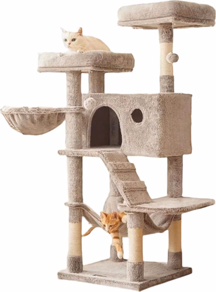 Albero per gatti di grandi dimensioni, rivestito in morbido peluche, dimensioni 49 x 49 x 135 cm