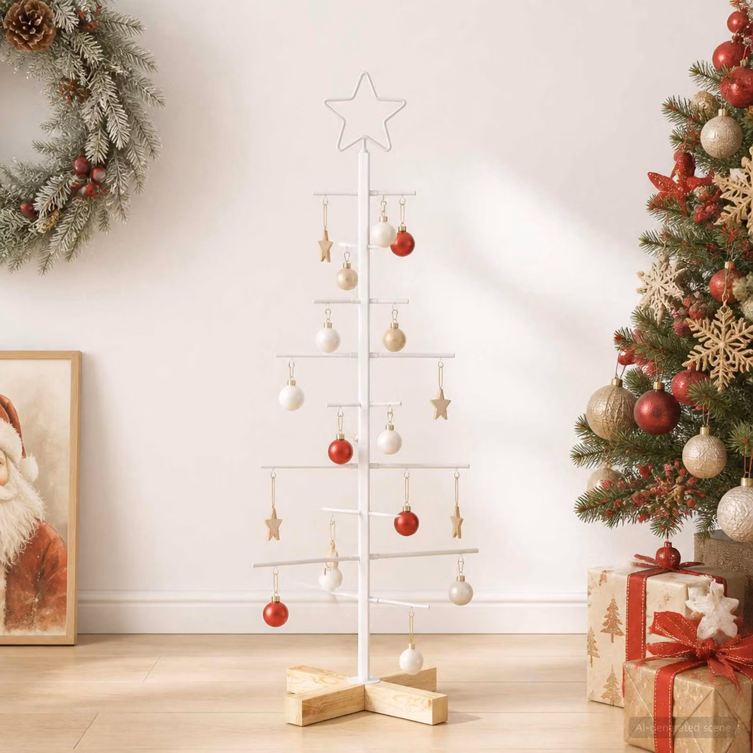 Albero di Natale da tavolo vidaXL KUOPIO in metallo e legno, colore bianco, Altezza: 90 cm