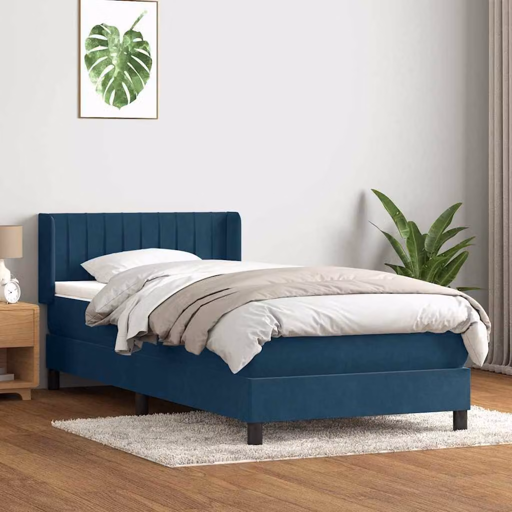 vidaXL Giroletto a Molle Ibrido con Materasso in Velluto Blu e Bianco L: 80 cm, P: 223 cm, H: 83 cm