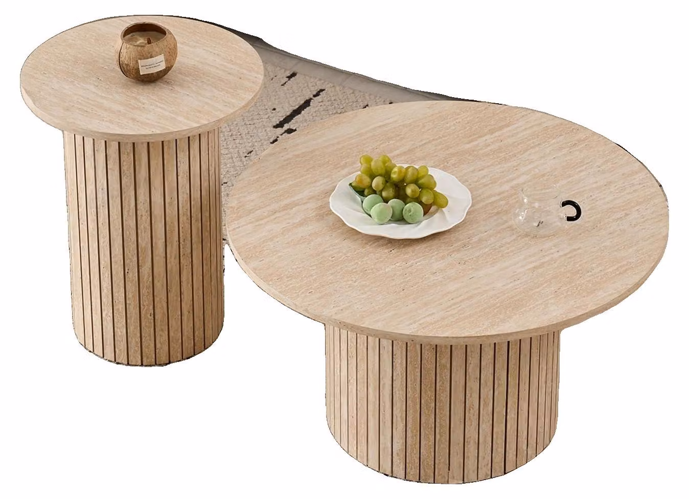 Tavolino da caffè, design rotondo, materiali di alta qualità, finitura in legno giallo