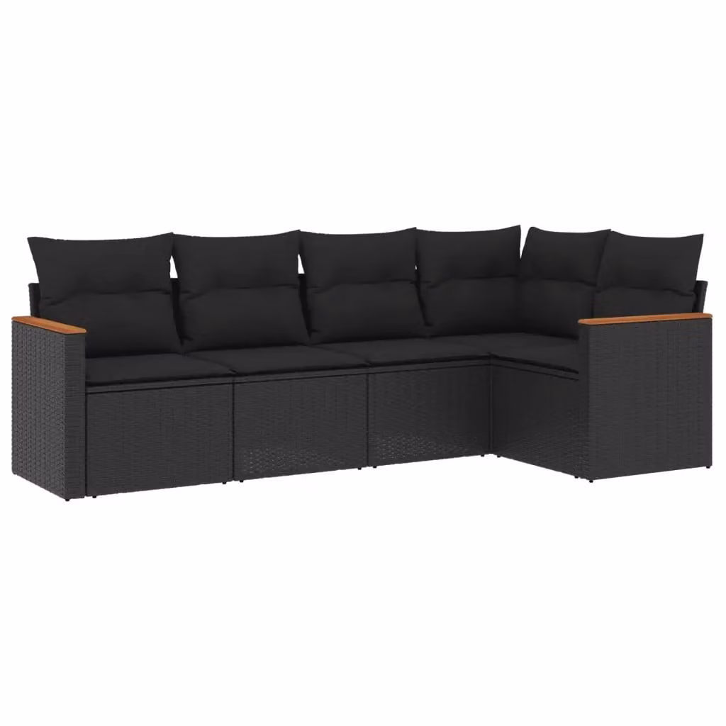 Set di Divani da Giardino vidaXL a Forma di L in Polyrattan Nero con Cuscini e Struttura in Acciaio Verniciato a Polvere – 2