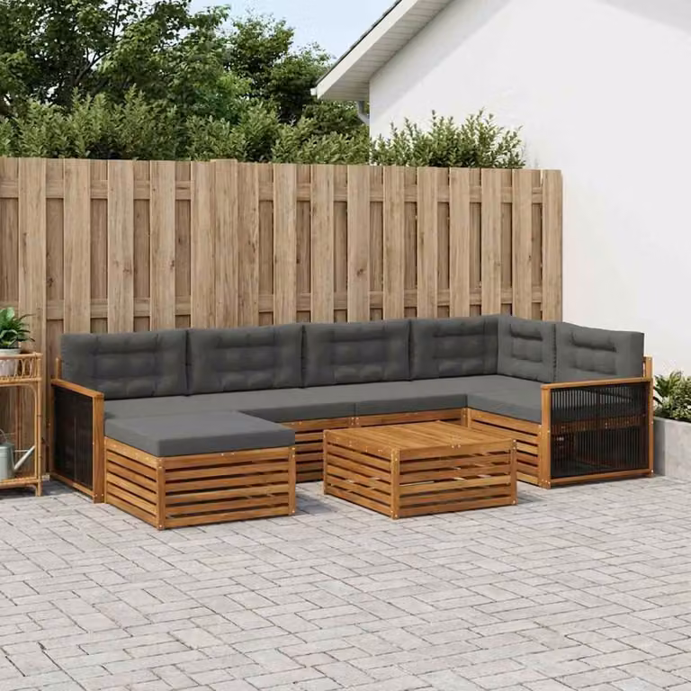 Set di divani da esterno moderno vidaXL in legno di acacia, 7 pezzi, colori beige, antracite e marrone
