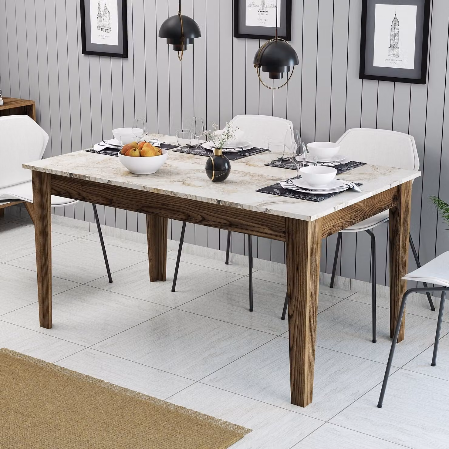 Skye Decor, Milano 515 - Noce, Bianco, tavoli da pranzo, noce, 145 x 75 x 88 cm