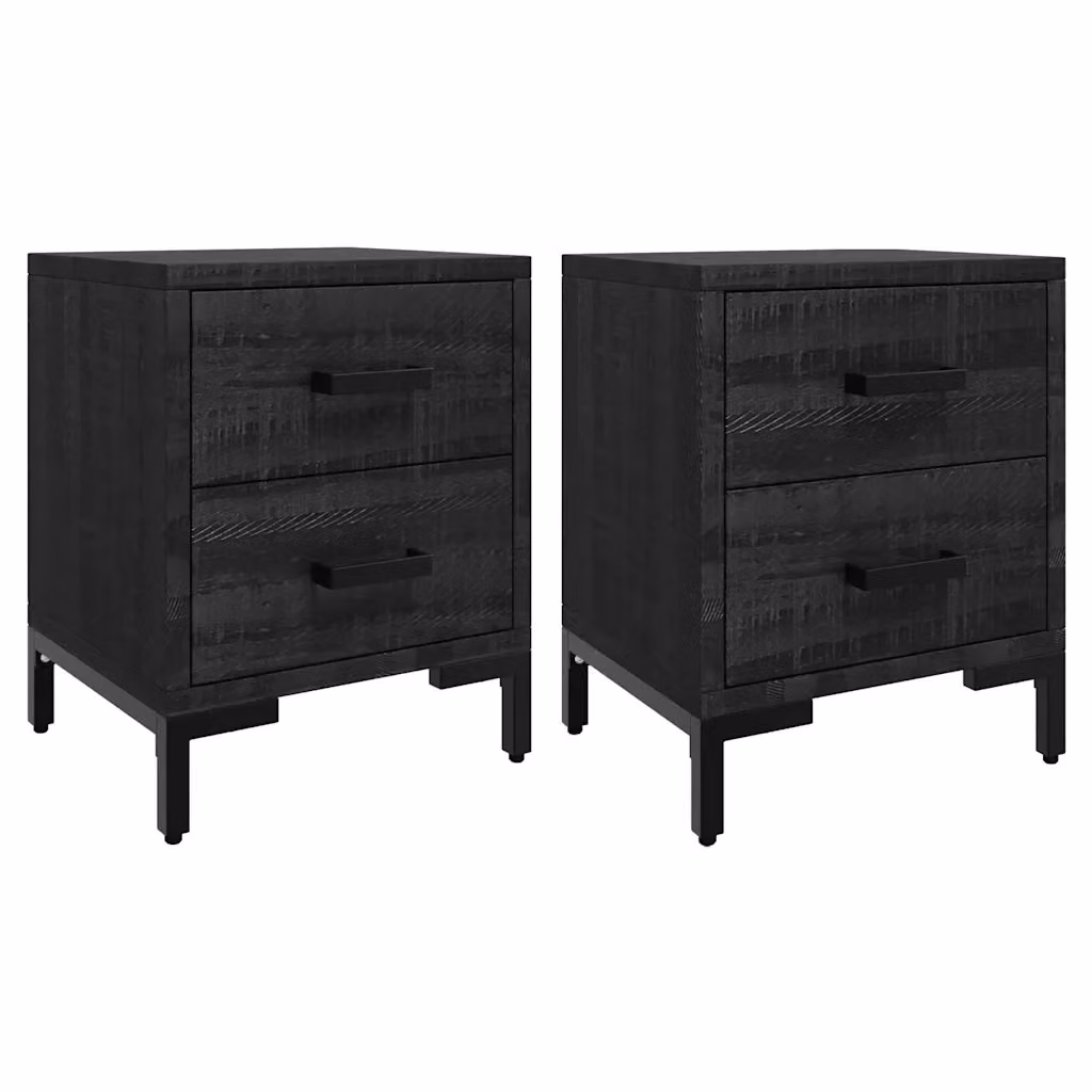 Set di 2 comodini Design Mania in legno massello di pino nero stile rustico L/P/H: 36 x 30 x 45 cm – 2