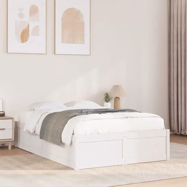 Letto senza Materasso-Struttura Letto Bianco 135x190 cm Legno Massello di Pino 439969