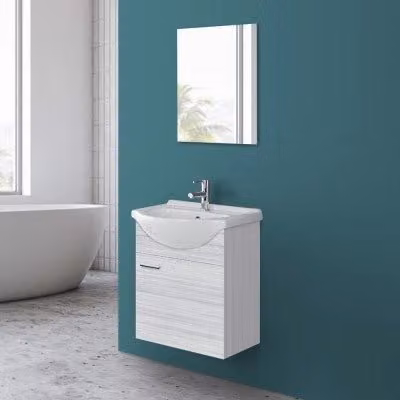 Mobile bagno sospeso Feridras moderno in legno grigio e bianco con ante a battente L: 55 cm