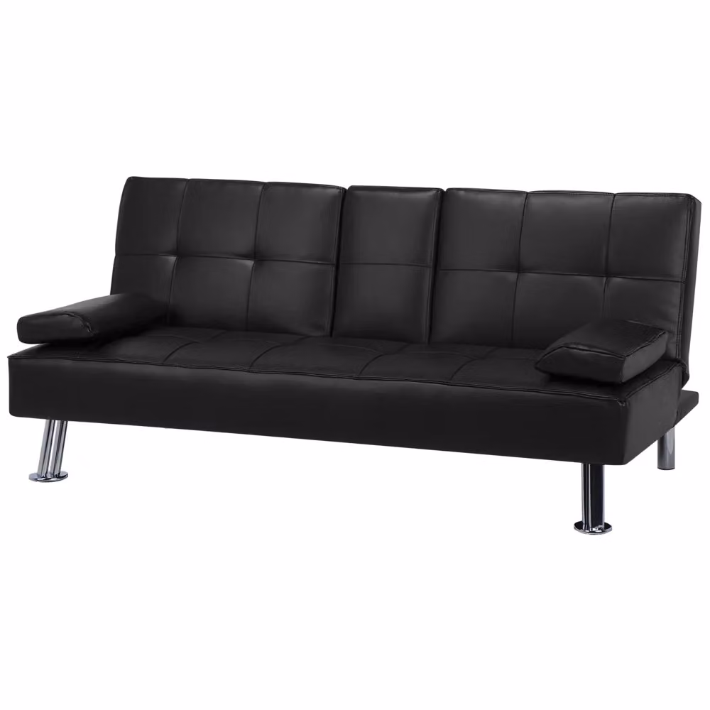 Divano letto Click Clack Beliani nero in ecopelle con poggiatesta regolabile e coperture rimovibili per soggiorno e camera da letto – 2