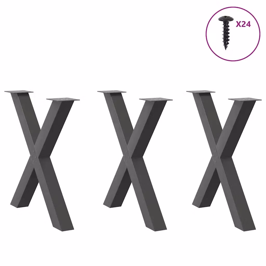 Set di 3 gambe per tavolo da pranzo a forma di X vidaXL in metallo antracite, H: 72-73 cm, L: 80 cm