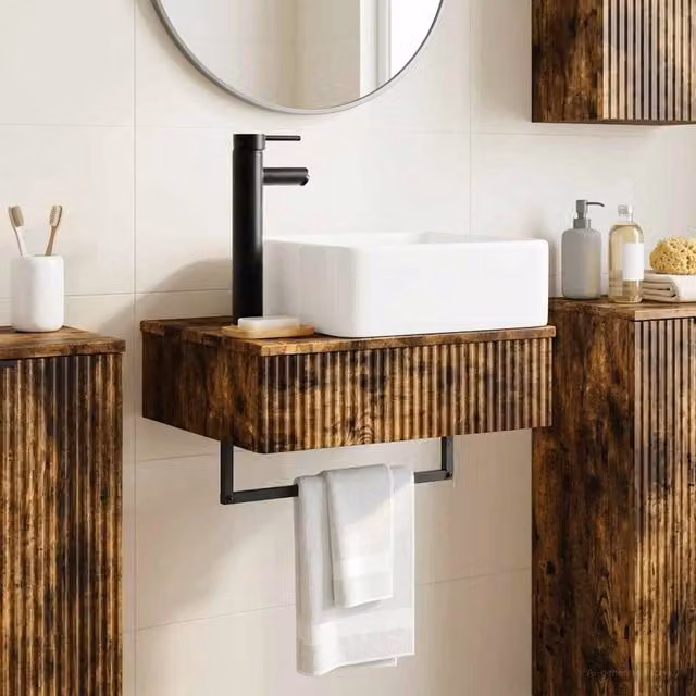 Lavabo da parete moderno vidaXL in rovere fumo, L: 50 cm, P: 41 cm, H: 39 cm