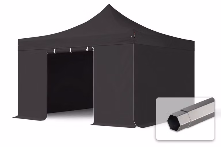TOOLPORT 4x4 m gazebo pieghevole con laterali, PREMIUM acciaio, nero