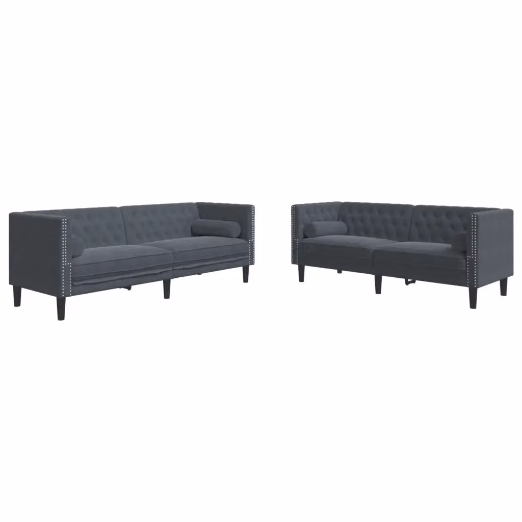 Set di 2 Divani Chesterfield vidaXL in Velluto Grigio con Cuscini – 2
