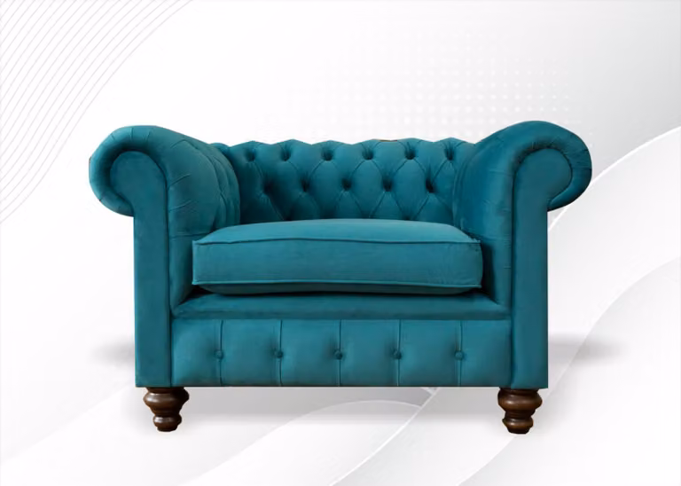 Turkis Grüner Sessel Chesterfield Textil Wohnzimmer Einsitzer Sofa Couch Polster