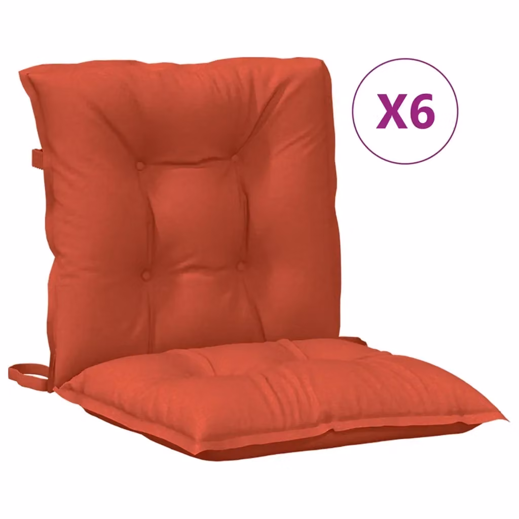 Set di 6 cuscini per sedia vidaXL in tessuto rosso mélange, modello rettangolare con lacci di fissaggio, L: 100 cm, P: 50 cm, H: 7 cm – 2