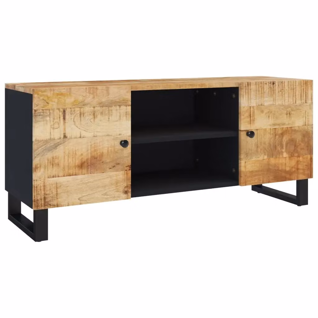 Mobile Porta TV Industrial vidaXL in Legno di Mango e Metallo, Marrone e Nero, L: 105 cm, P: 33 cm, H: 46 cm – 2