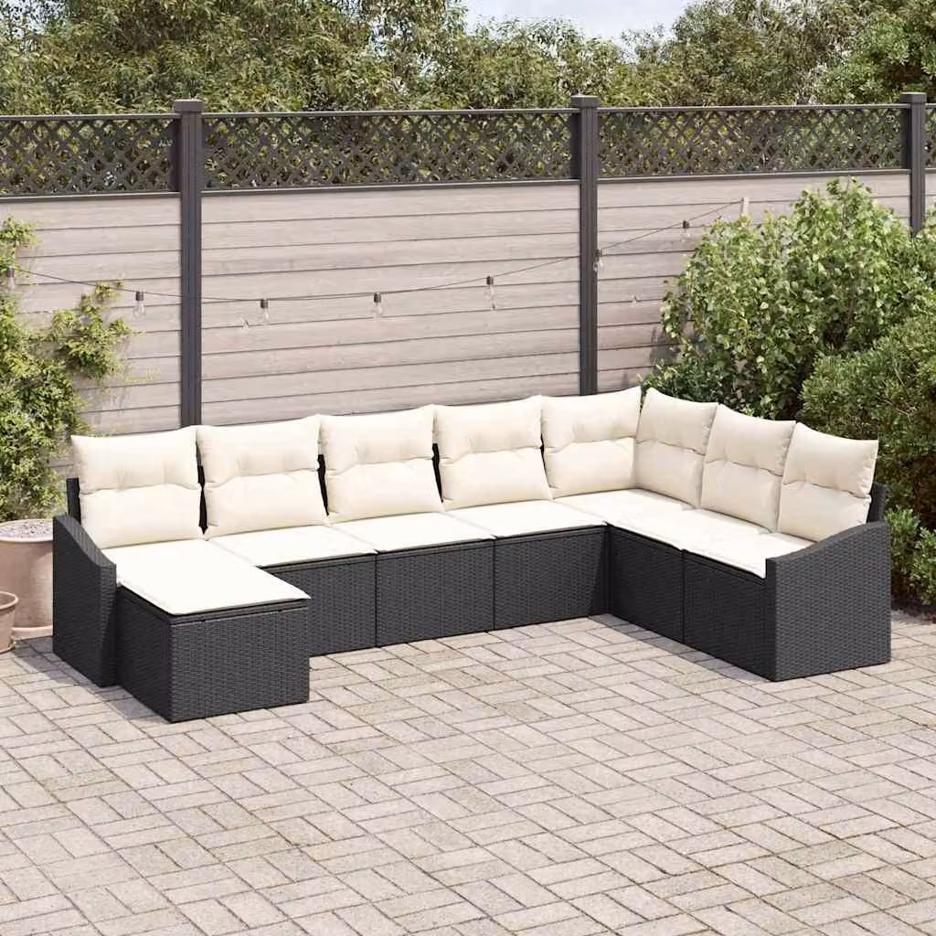 Maison Exclusive - Set Divano da Giardino 8 pcs Nero e Crema polyrattan