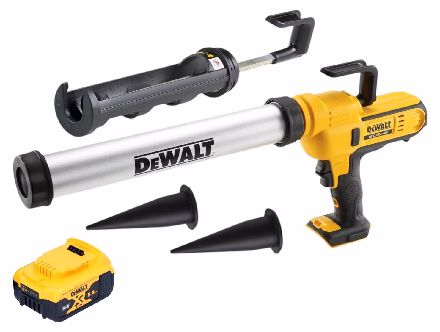 Pistola per calafataggio a batteria DeWalt DCE 581 NK 18 V 310 ml + 1x batteria ricaricabile 5,0 Ah + custodia - senza caricabatterie