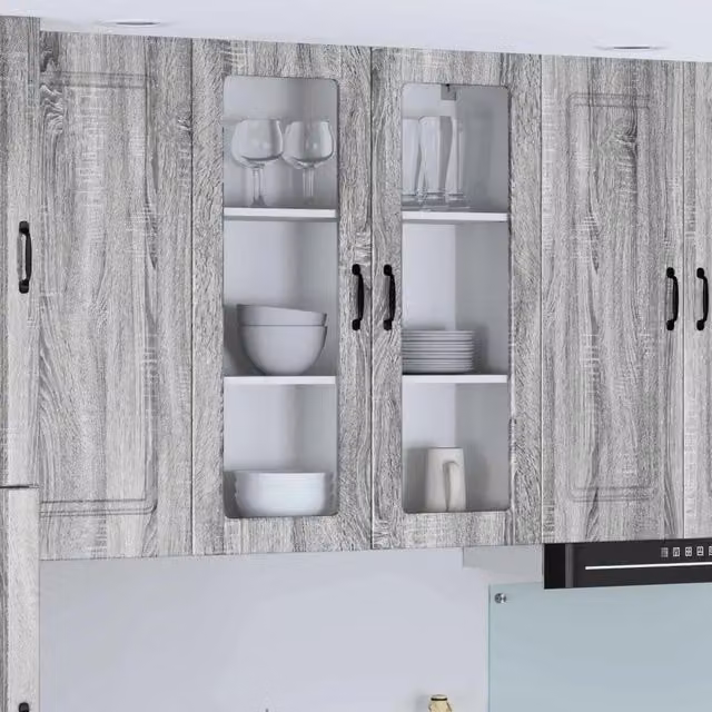 Mobile a parete moderno vidaXL con ante in vetro e ripiani interni, Grigio, L 80 x P 31 x H 100 cm