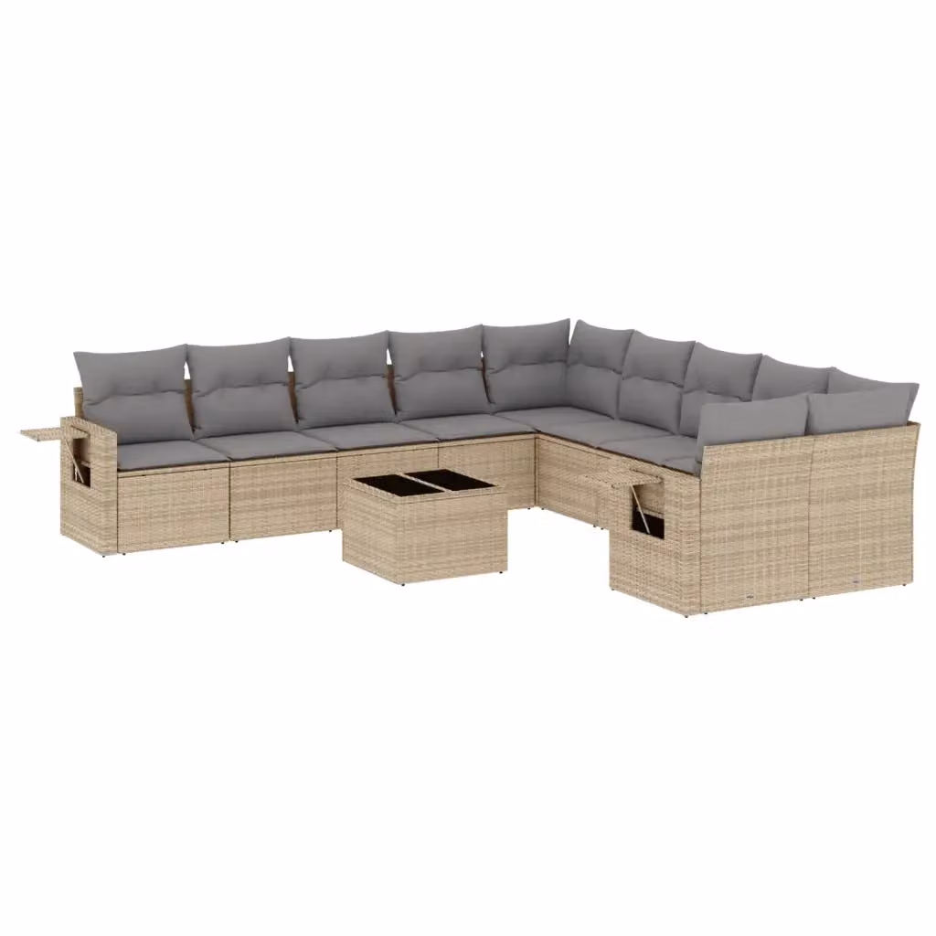 Set di divani da giardino vidaXL 11 pz in polyrattan con cuscini beige e tavolino da esterno – 2
