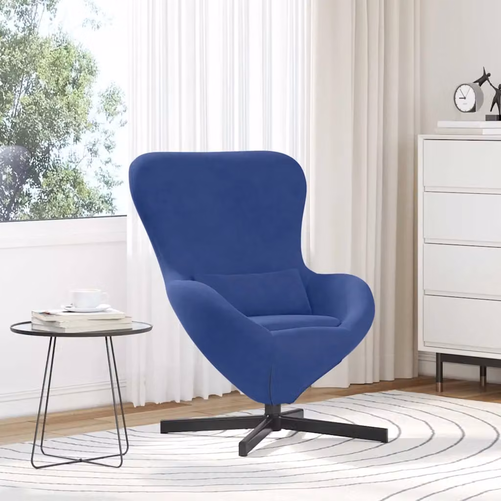 Poltrona uovo vidaXL in velluto blu con struttura in metallo e rotazione a 360 gradi, L: 63 cm, P: 73 cm, H: 90 cm
