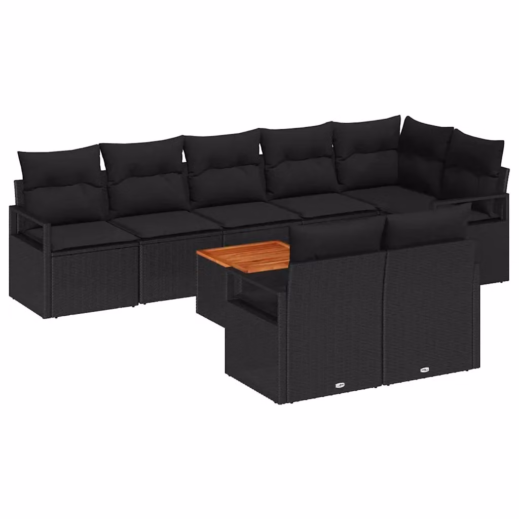 Set Divano da Giardino vidaXL a Forma di L in Polyrattan Nero con Cuscini e Tavolino da Esterno – 2
