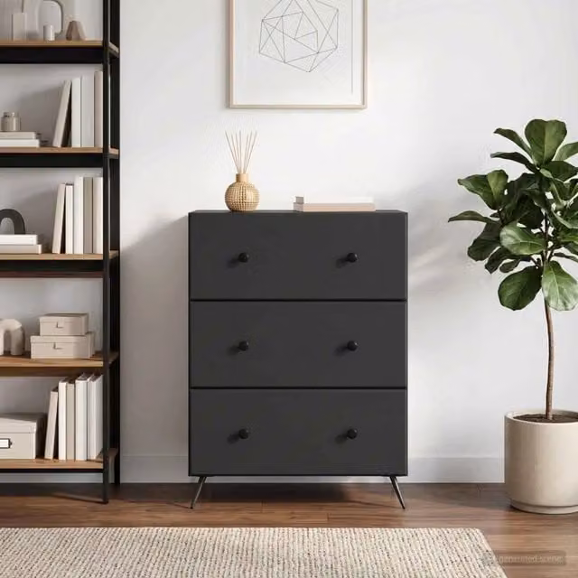 Mobile con Cassetti vidaXL Nero in Legno MDF e Metallo L: 66 cm, P: 34,5 cm, H: 90 cm